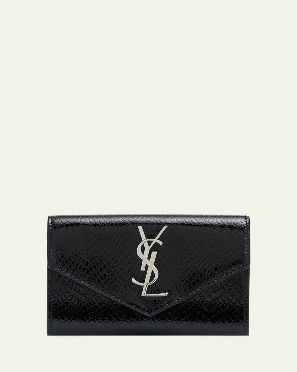 Small YSL Flap Wallet in Python-Embossed Leather